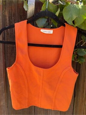 Happily Grey Bright Orange Cropped knit Tank Top